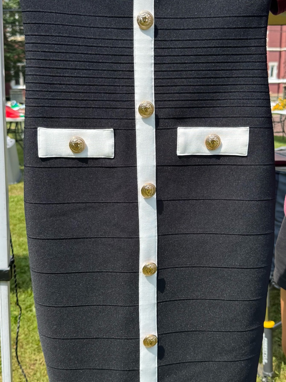 Classic Black & White Button-Front Sheath Dress